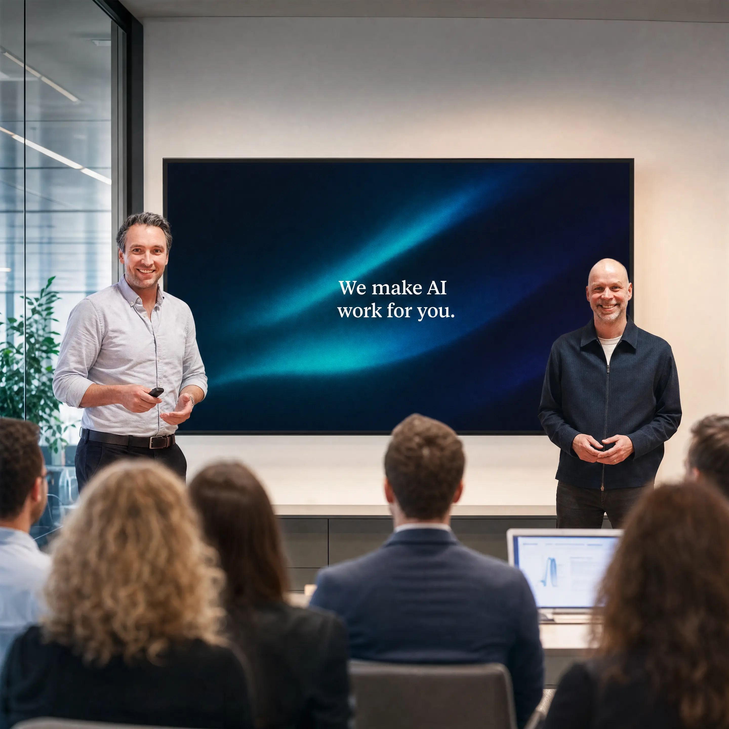 Peter and Erik during a Think again presentation